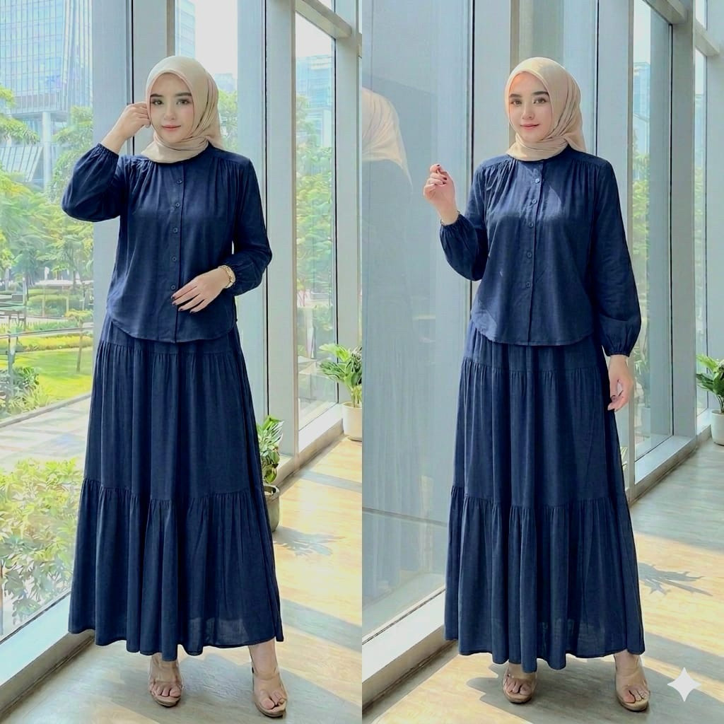 PGMT - Monica One Set Bahan Rayon Twill Setelan Baju dan Rok Wanita Muslim