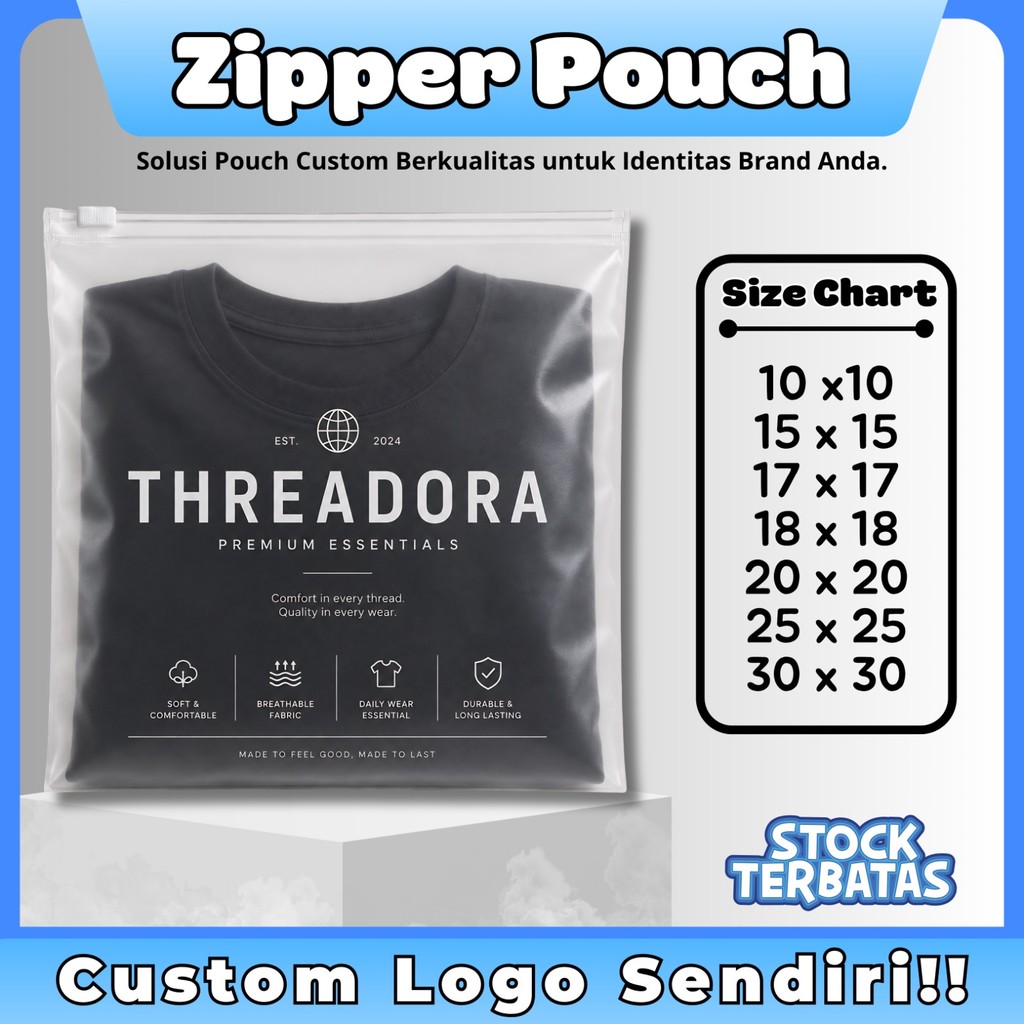 Zipper bag custom 500 pcs/ pouch make up pouch hijab pouch transparan pouch minii pouch travel