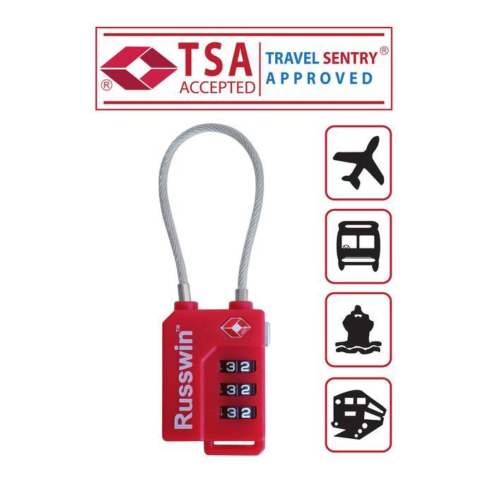 Russwin TSA Lock 21100 Gembok Koper - Red antikarat/Gembok kombinasi/gembok travel/gembok seling baj