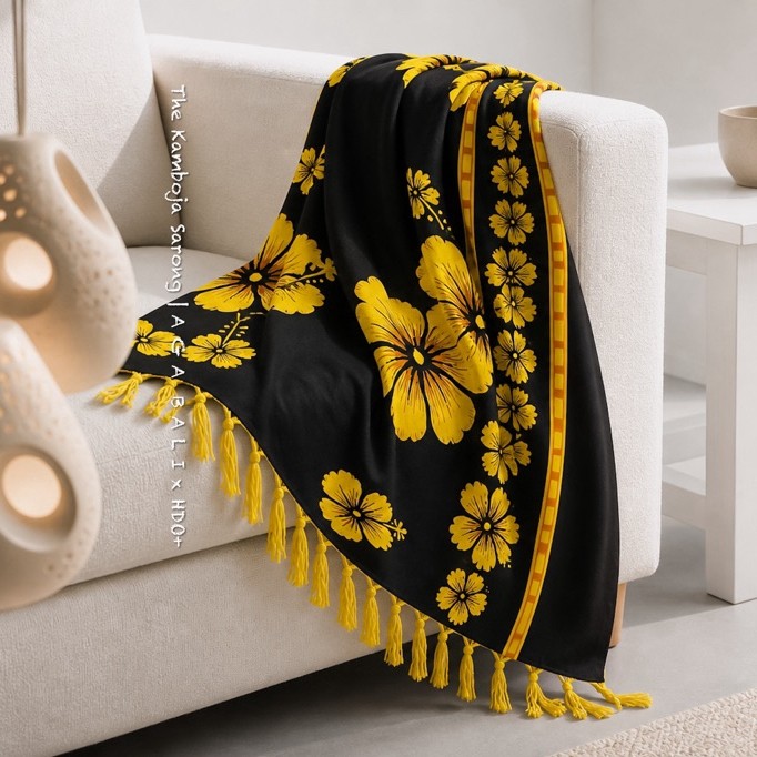 Kain Bali Sarong Tebal 175cm Summer Series - Kamboja Grade A Kuning. Home Dress Bali