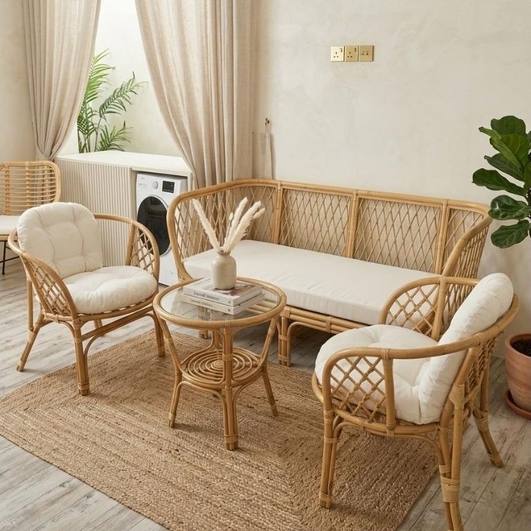KURSI SOFA ROTAN ALAMI 1Set / KURSI TAMU ROTAN ALAMI