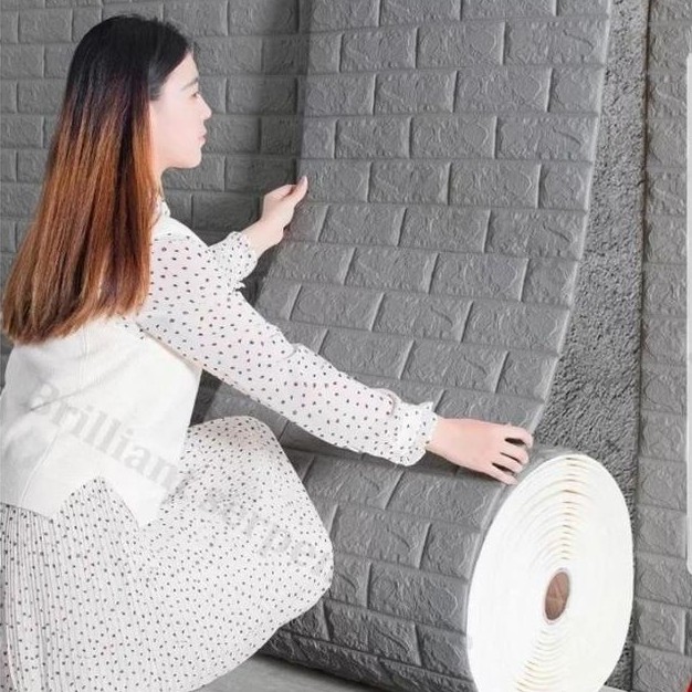Okushonga- Wallpaper Dinding Batu Bata Roll Wallfoam Wallpaper Roll High Quality Dekorasi