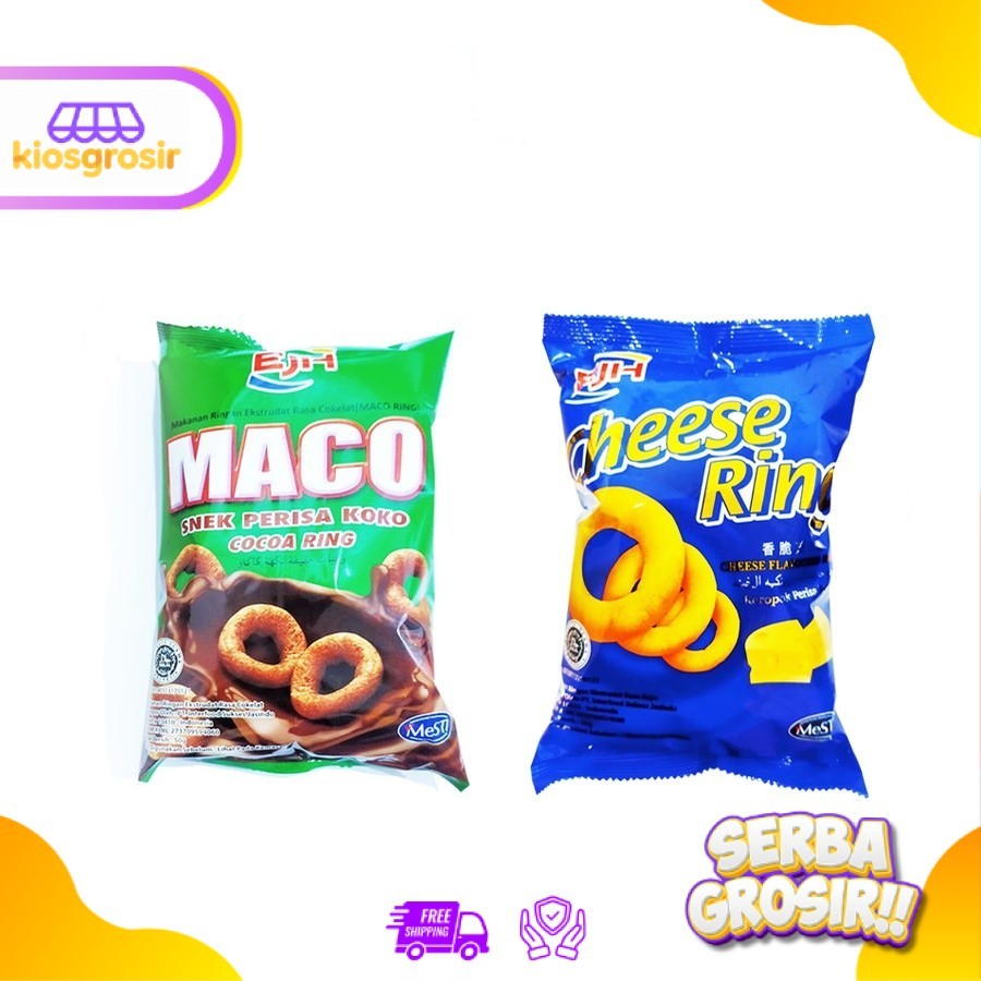 KIOSGROSIR EJH Maco Snack Cocoa Cheese Ring Hot Spicy Drumstick Green Peas 50 gr
