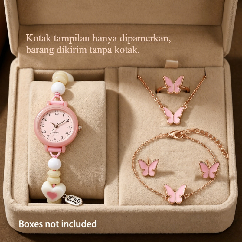 6Buah Wanita Jam Tangan Wanita Kuarsa Jam Tangan Wanita Warna Manik-manik Jam Tangan Wanita Set Akse