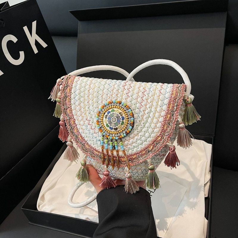 Tas Wanita Gaya Cina Baru, Tas Kecil Anyaman, Tas Selempang Tali Tebal Buatan Tangan untuk Wanita
