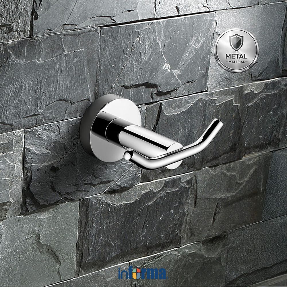 Informa Gantungan Dinding Kamar Mandi Double Hook - Silver Bathroom Hook Wall Double Hook Kaitan Din