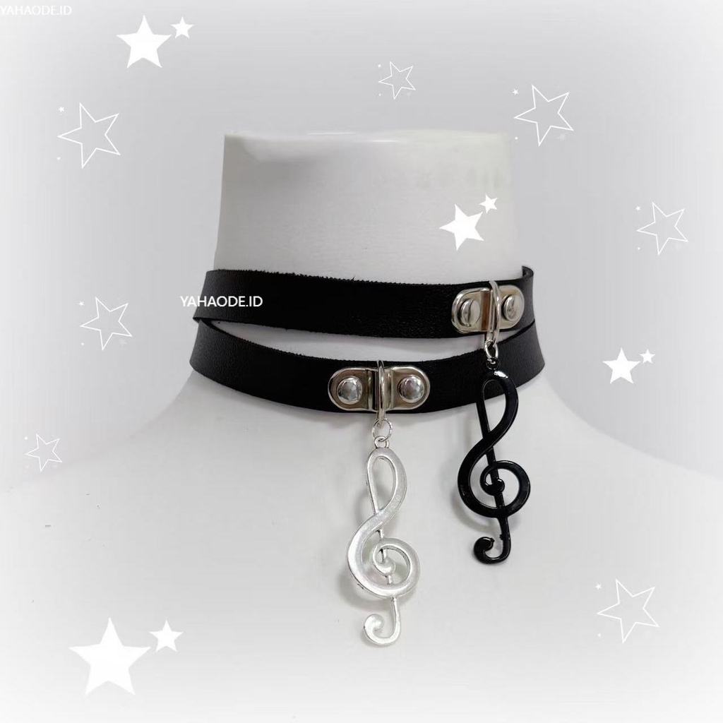 YAHAO-Kalung Choker Punk Not Musik Harajuku Kalung Choker Kulit Gelap Kalung Leher Minimalis Rantai 