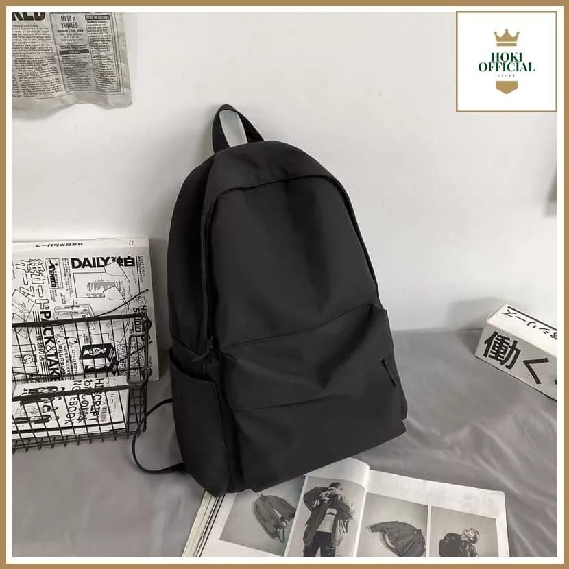 [COD] Ransel Polos Wanita Pria Tas Sekolah Warna Hitam Polos Tas Sekolah SMA SMP