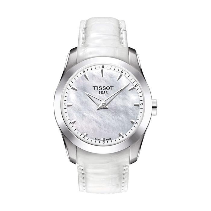 Jam Tangan Wanita TISSOT Couturier T035.246.16.111.00 Mother Of Pearl Dial White Leather Strap