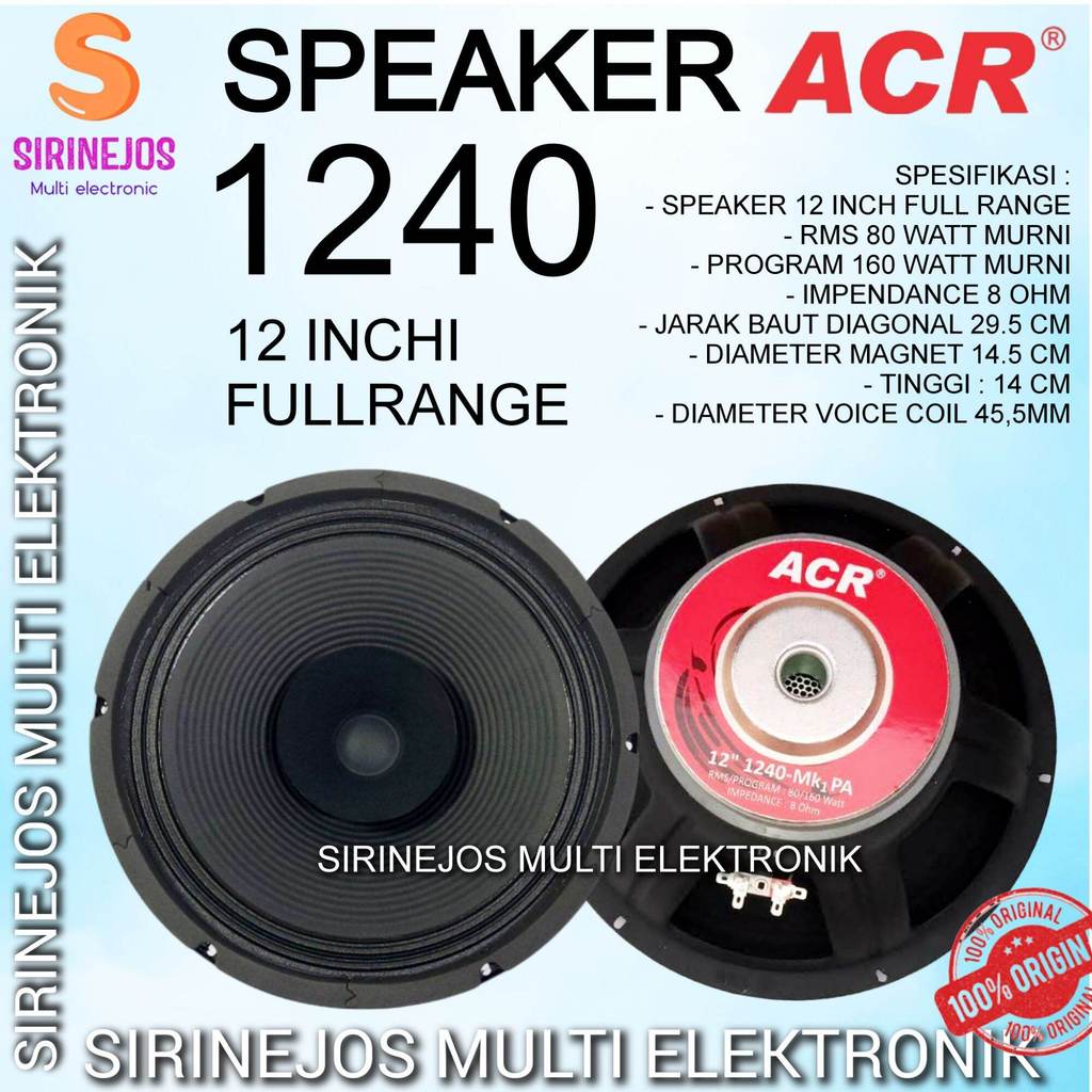 SPEAKER ACR 1240 CLASIC 12 INCHI FULL RANGE 160 WATT SPEAKER KOMPONEN