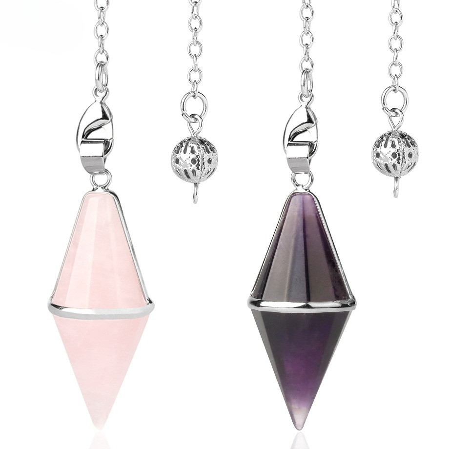 Pasokan Amazon, kristal bubuk kecubung alami, liontin kerucut pendulum kristal potongan batu.