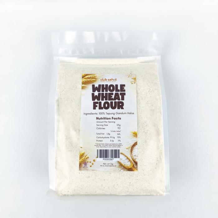 Whole Wheat Flour 1kg Club Sehat – Tepung Gandum Utuh Premium | Tepung Wholemeal Sehat Tinggi Serat 