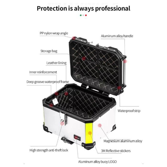 Motowolf Top Box Motor 35L 45L 50L Aluminium Original Pannier Touring MDL 0712 Anti Air - BLACK, 35L