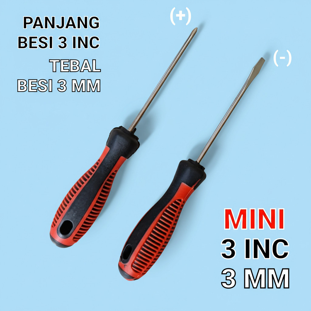 Obeng Mini 3 Inch Gagang Karet Perkakas Wajib Motor Mobil Obeng Kurcaci Bolak Balik Saku