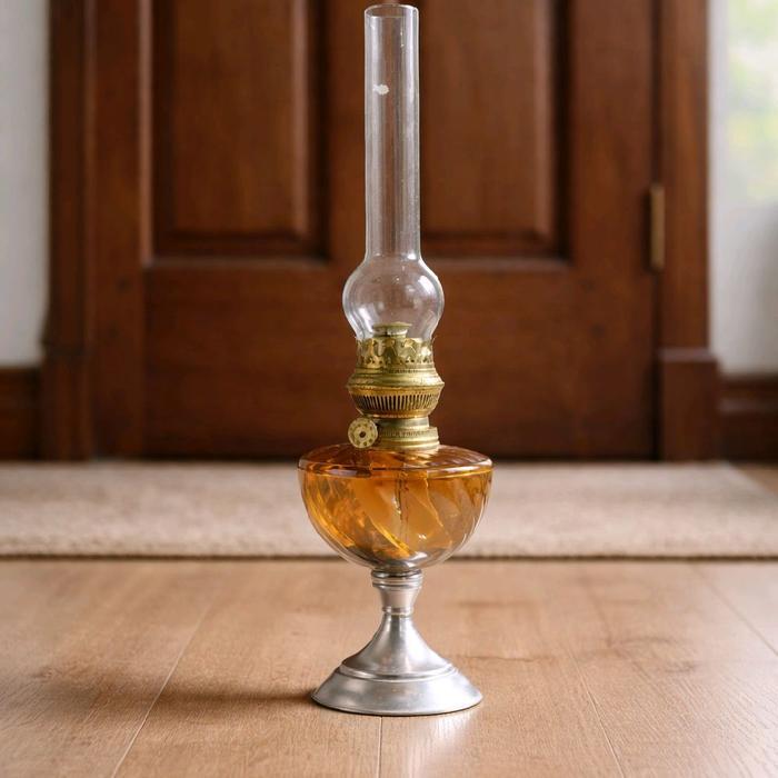 Lampu meja standing kaca antik Besi