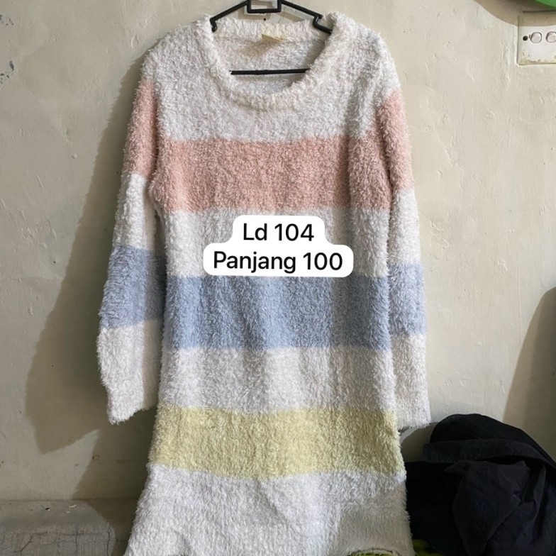 dress bulu fuzzy perempuan