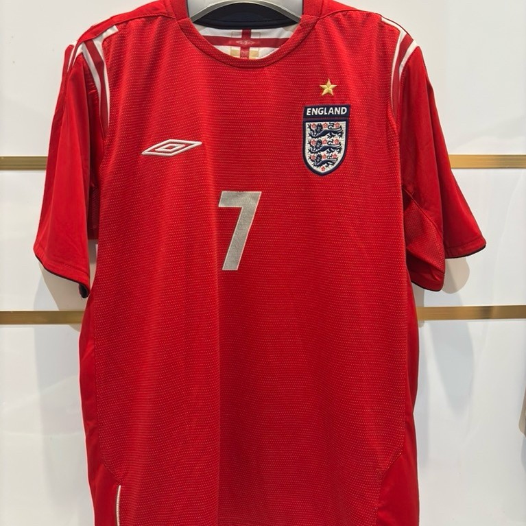Jersey baju bola retro timnas England 2004-2006 Beckham 7