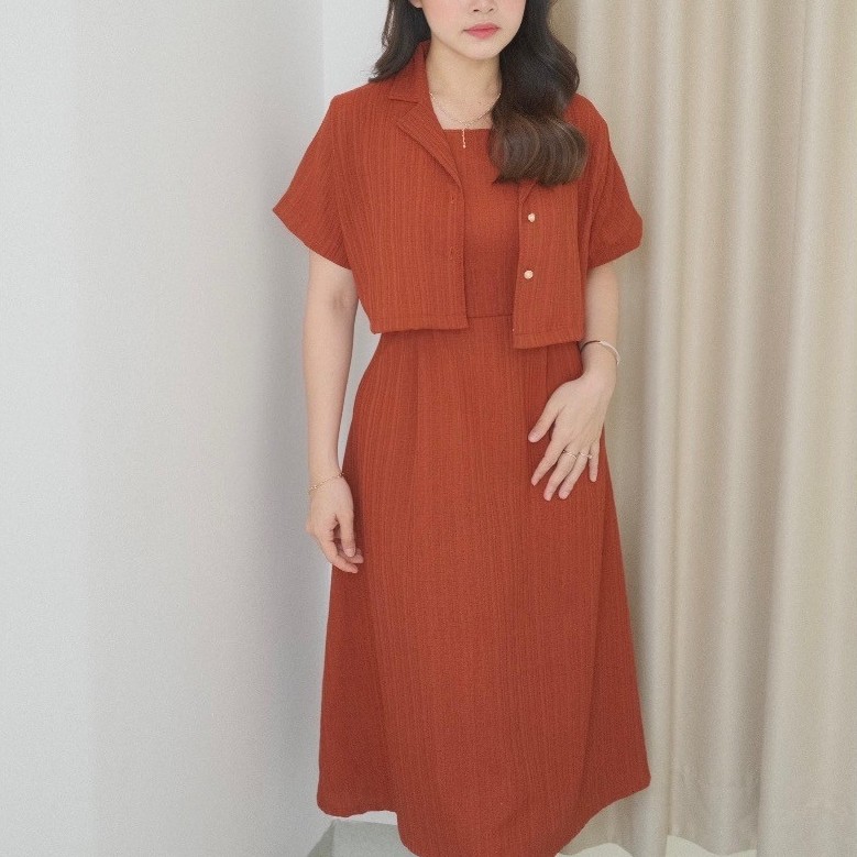 JUANXSHOP Hari Set 2in1 Midi Dress Blazer / Blazer Crop Kancing & Dress Midi Polos