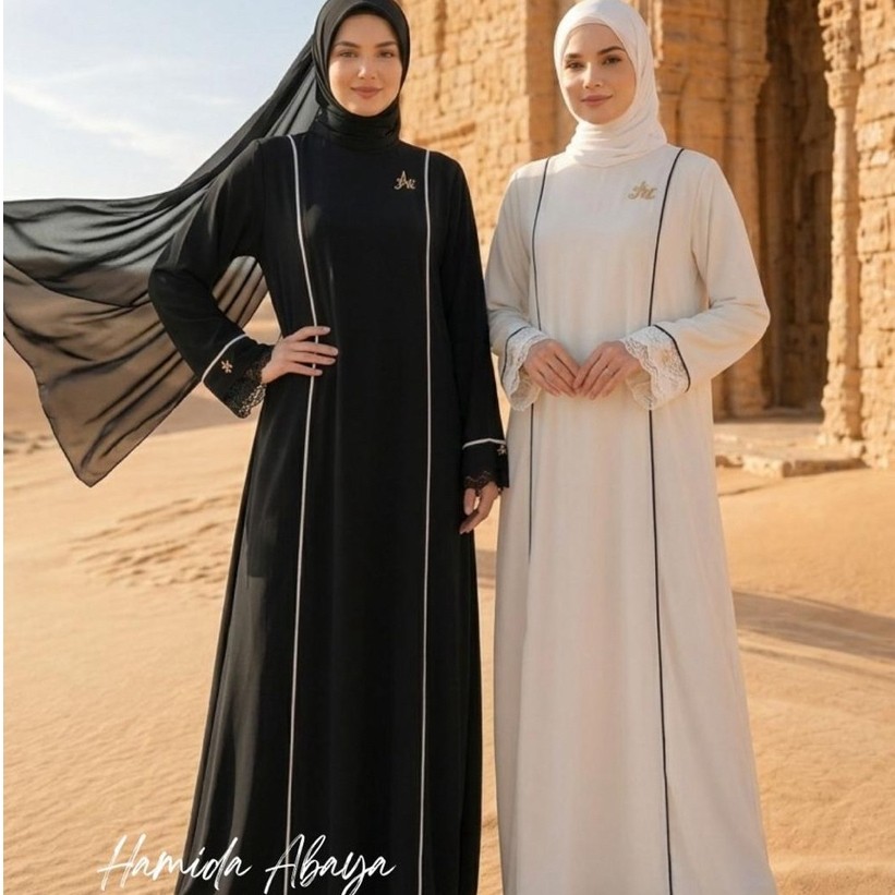 Hamida Dress Arabian Premium Bu Arniz Collection Terbaru Khusus Hitam&Putih