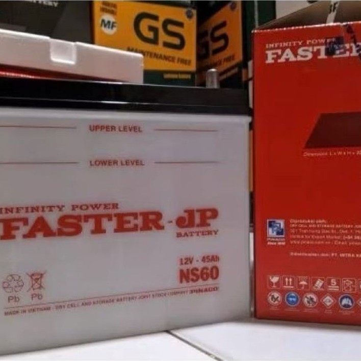 Aki mobil merk FASTER JP NS60 untuk mobil Terios AT/Rush AT/Xenia AT