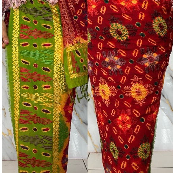 Ready Jumputan Sutra Semi Songket Tumpal Bordir