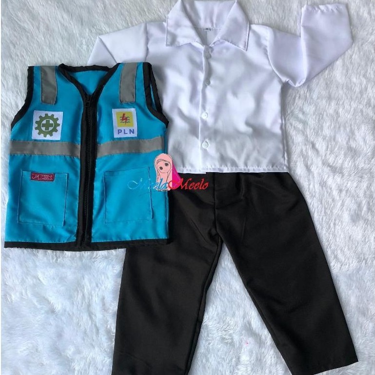 Baju Kostum Anak PLN Biru - Satu Set Rompi Termurah