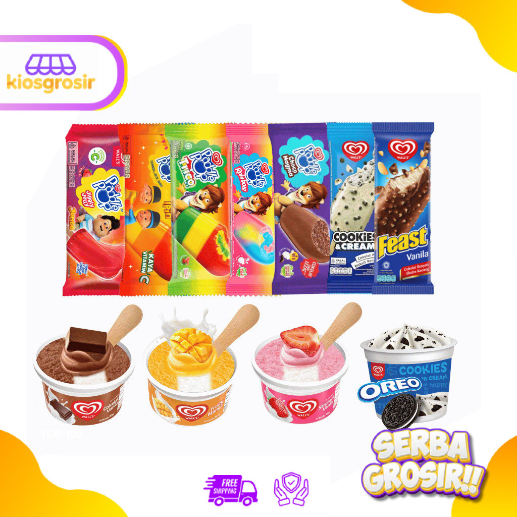 KIOSGROSIR WALLS Wall's Ice Cream Feast Populaire Paddle Pop All Varian 45 - 90 ml Es Krim Jumbo Upi