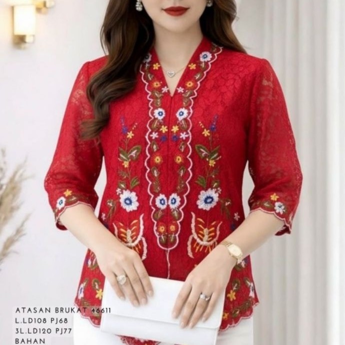 46611 ATASAN BRUKAT BUNGA WANITA / KEBAYA BUNGA PREMIUM/ ATASAN SERAGAM BRUKAT
