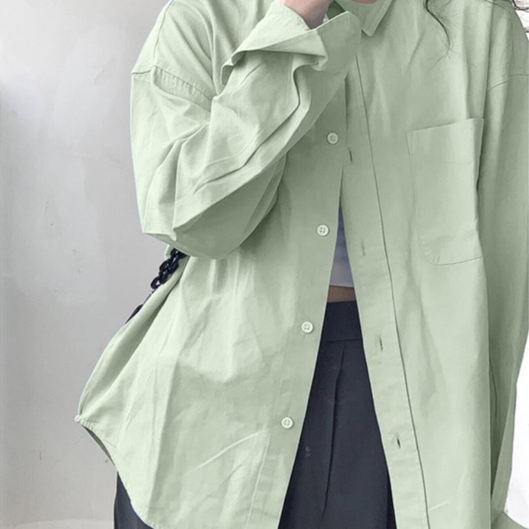 Blus Wanita Lengan Panjang Hijau Mint Versi Korea Pelindung Matahari Musim Panas Dengan Berbagai War