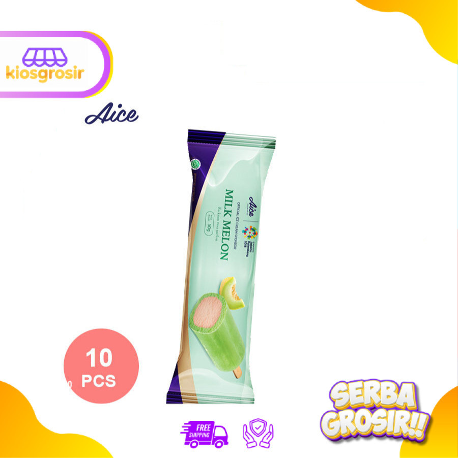 KIOSGROSIR AICE Ice Cream Milk Melon Stick 50 gr x 10 pcs Es Krim Susu Melon Stik