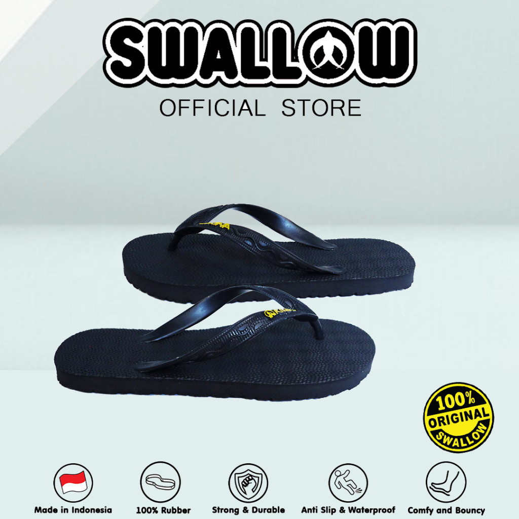 Okina Sandal Jepit Black Nova 01 - Sendal Karet Dewasa Wanita Pria Anti Selip