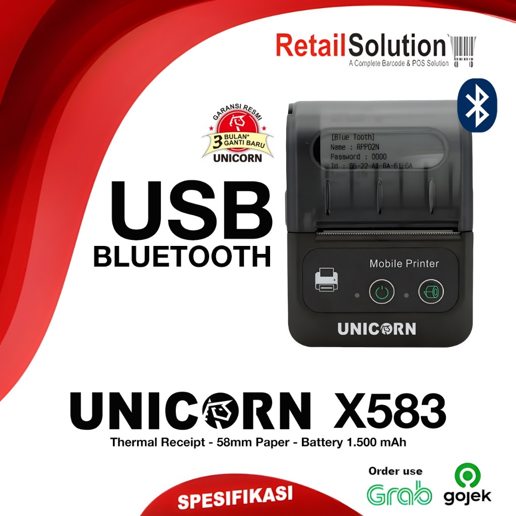 (Pena Paperclip) Printer Thermal Bluetooth RPP02N 58mm - X583 / X-583 / X 583