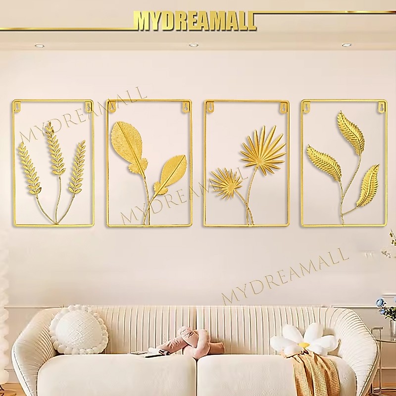 20Cm*30Cm Mural Tanaman Besi / Lukisan Dekoratif Daun Emas / Hiasan Dinding Sofa Latar