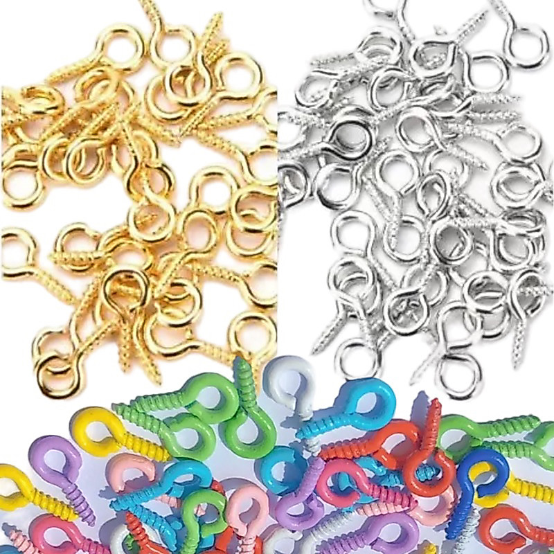 Paku Ulir Kepala Bulat Ukuran 4x8mm Isi 20 Biji Warna Silver Gold Putih Emas Kait Resin Kalung