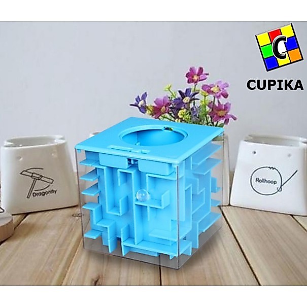 Cube Puzzle 3x3 3D MAZE Puzzle Biru Blue CELENGAN Piggy Bank