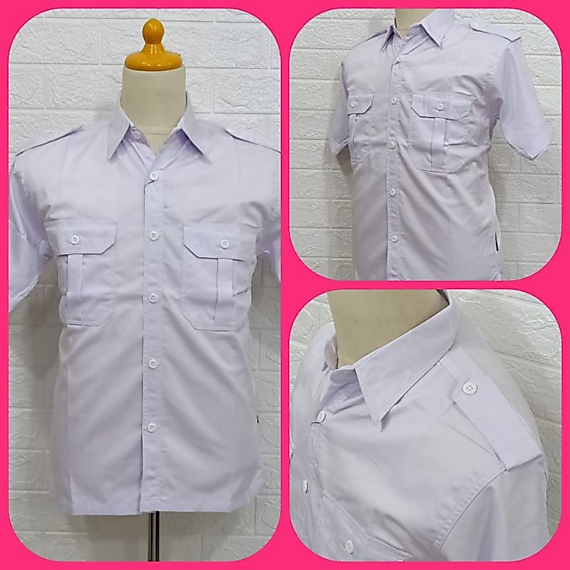 Kameja PDL PDH PNS Lapangan Baju Kerja Kantor Outdoor Putih Hitam Pria Lengan Pendek Kantong Dua