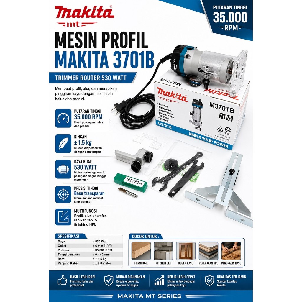 Mesin Profil Kayu Makita M3701B M 3701 B Wood Trimmer Penggati MT 370 MAKTEC ORIGINAL