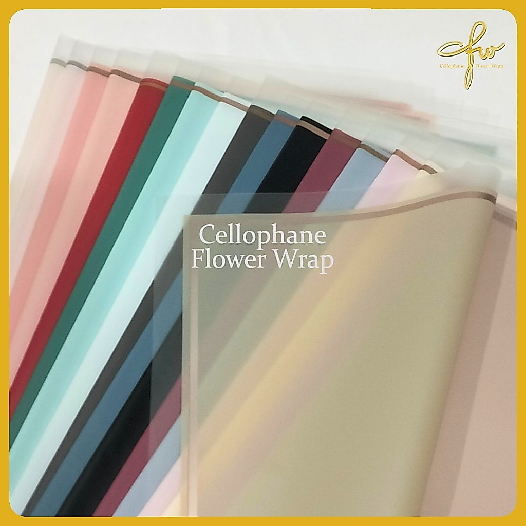 Kertas Buket Transparant Gold Frame Cellophane Flower Wrapping