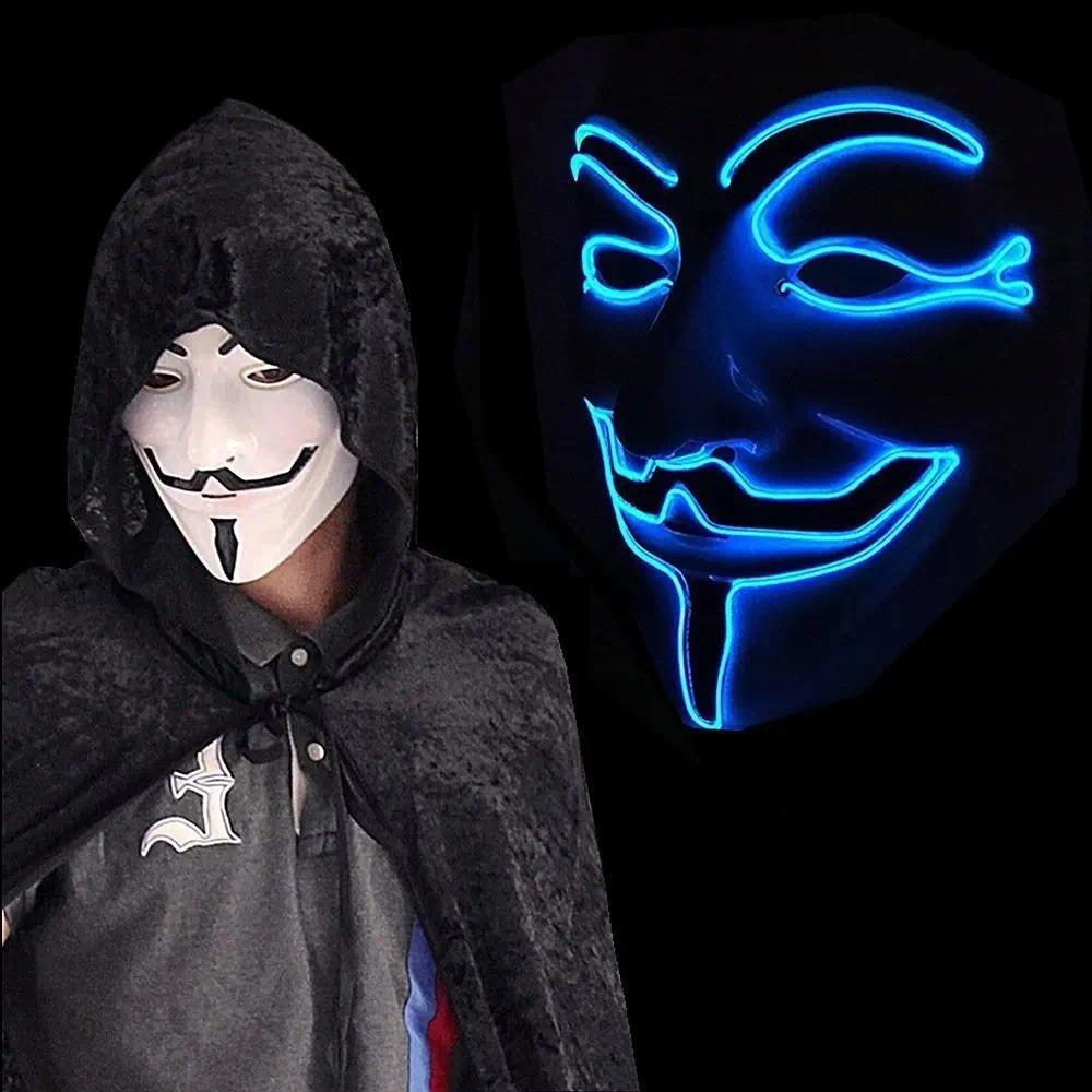V for Vendetta Glowing Mask Halloween Party LED Cold Light EL High Brightness Glowing Mask Plastic F
