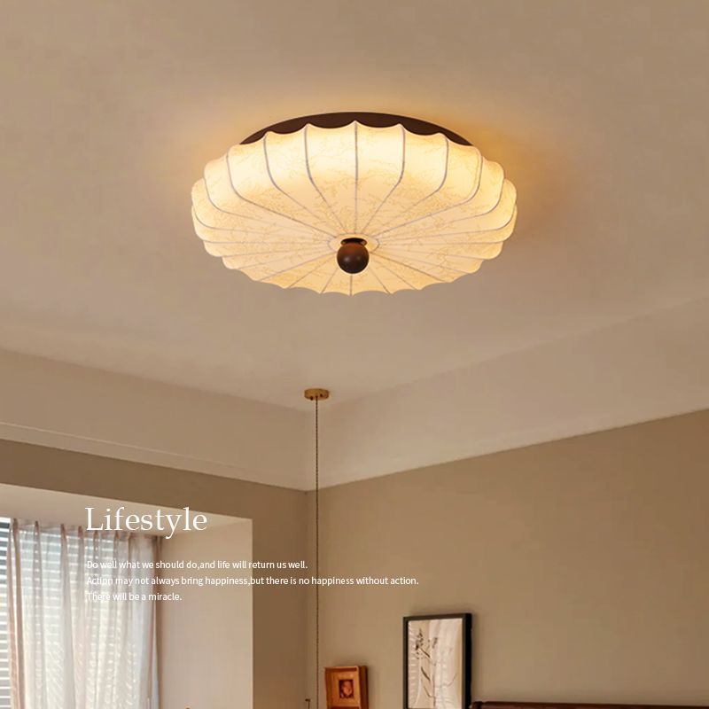 Lampu Plafon Kain LED 3 Warna Lampu Tidur Kamar Ruang Tamu Meja Makan Koridor Bulat Jepang Estetik