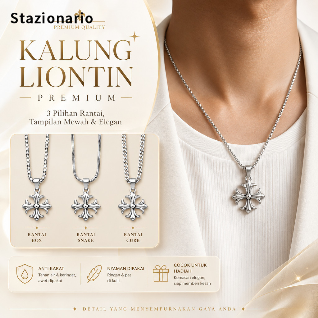 Chrome Hearts Kalung Rantai Titanium | Anti Karat, Tahan Air, Tidak Luntur, Unisex COD
