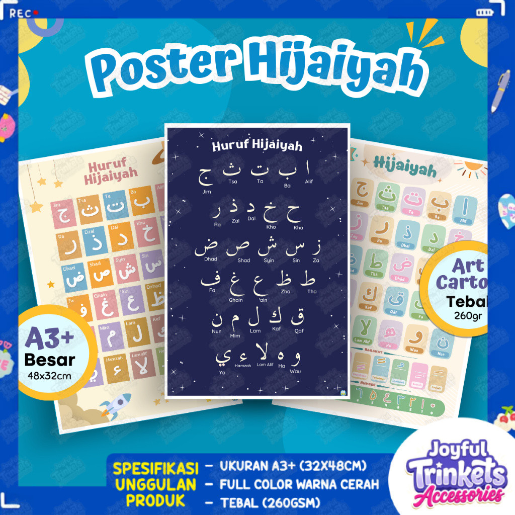 Poster Huruf Hijaiyah Anak Poster Hijaiyah Belajar Mengenal Huruf Arab untuk Anak Balita, Paud, TK |
