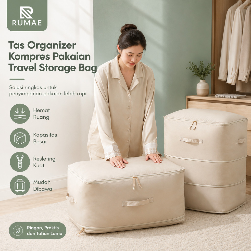 RUMAE Tas Organizer Kompres Pakaian Travel Storage Bag Penyimpanan Bed Cover Sprei Hemat Ruang