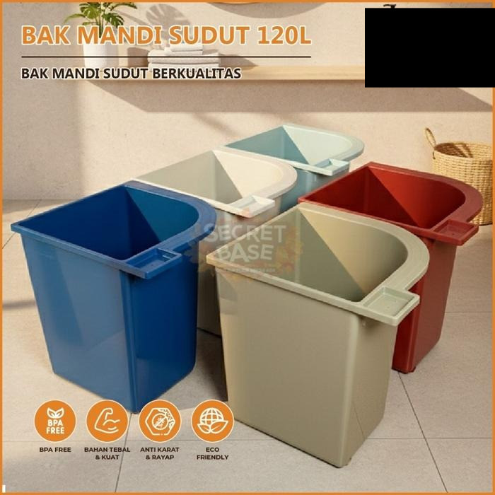 BAK MANDI SUDUT 120L + TEMPAT SABUN - Bak Mandi Plastik  / Bak Air Sudut Oval / Ember Mandi Besar - 