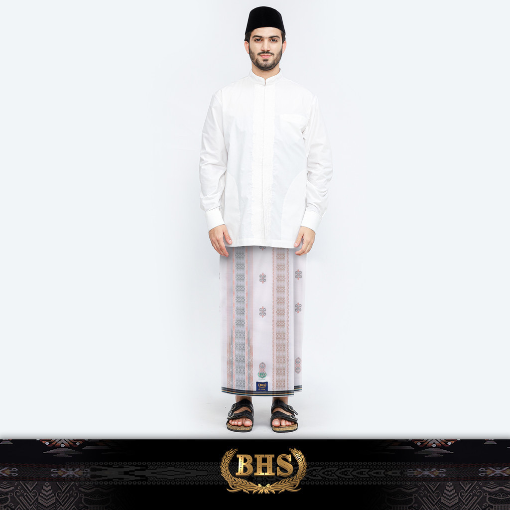 Sarung BHS Classic Gold Motif C48 JGF Putih Coklat by SARUNG SUTRA.ID