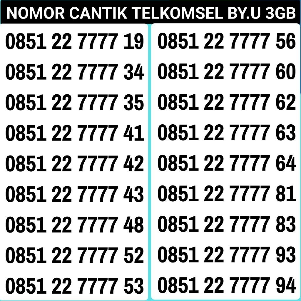 NOMOR CANTIK BYU by.U TELKOMSEL BYU B.YU BYU Seri kembar