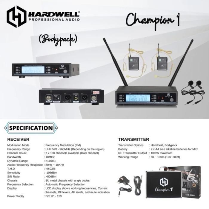 Mic Wireless UHF HARDWELL Champion 1 , Mic Imam Mesjid, Garansi Resmi Original