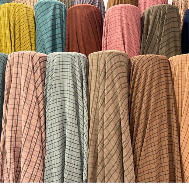 Cey Yarn Dyed / Kain Crinkle Airflow Motif Kotak Meteran / Kringkel Kotak Meteran / Kain Crinkle