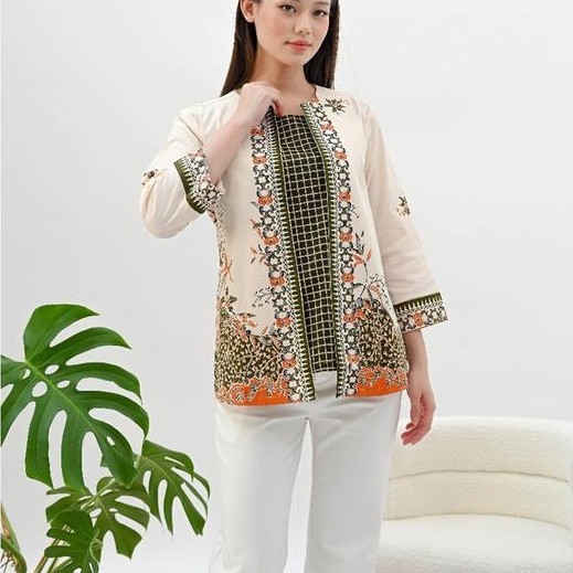 Evercloth Wena Atasan Batik Lengan Panjang Blouse Wanita Model Dua Lapis Batik Lengan Panjang Sarimb