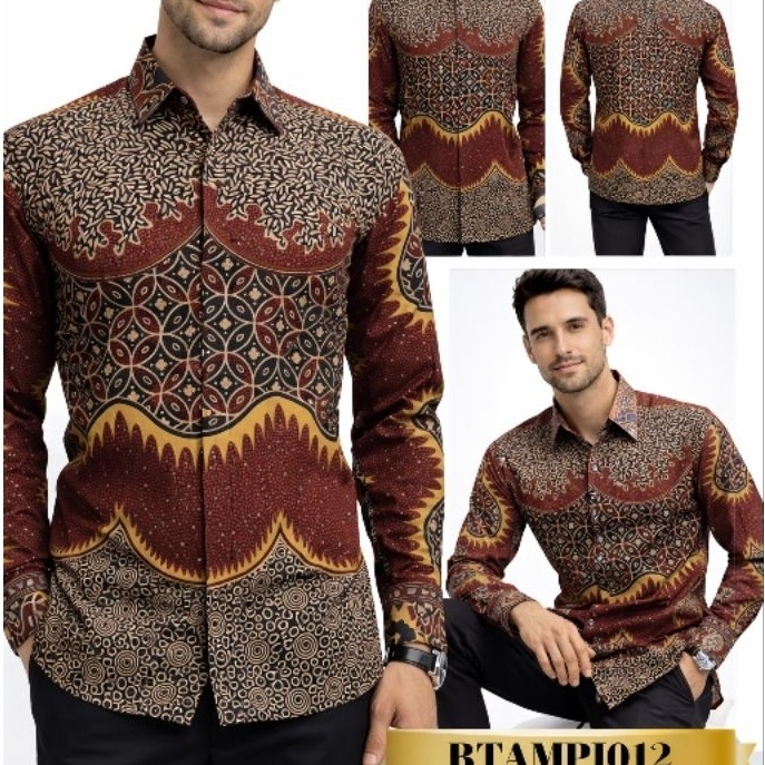 BATIK LENGAN PANJANG FURING, BATIK PRIA LENGAN PANJANG. BATIK PRIA MERAH, BATIK PRIA PREMIUM